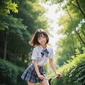 自転車に乗って撮影されているコトちゃん 3枚目