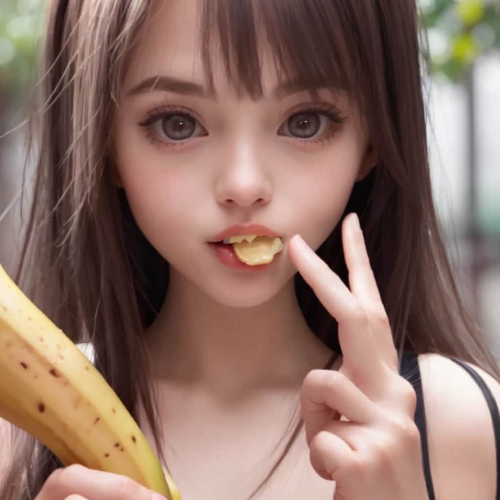 黒髪ロングでバナナの美女６８