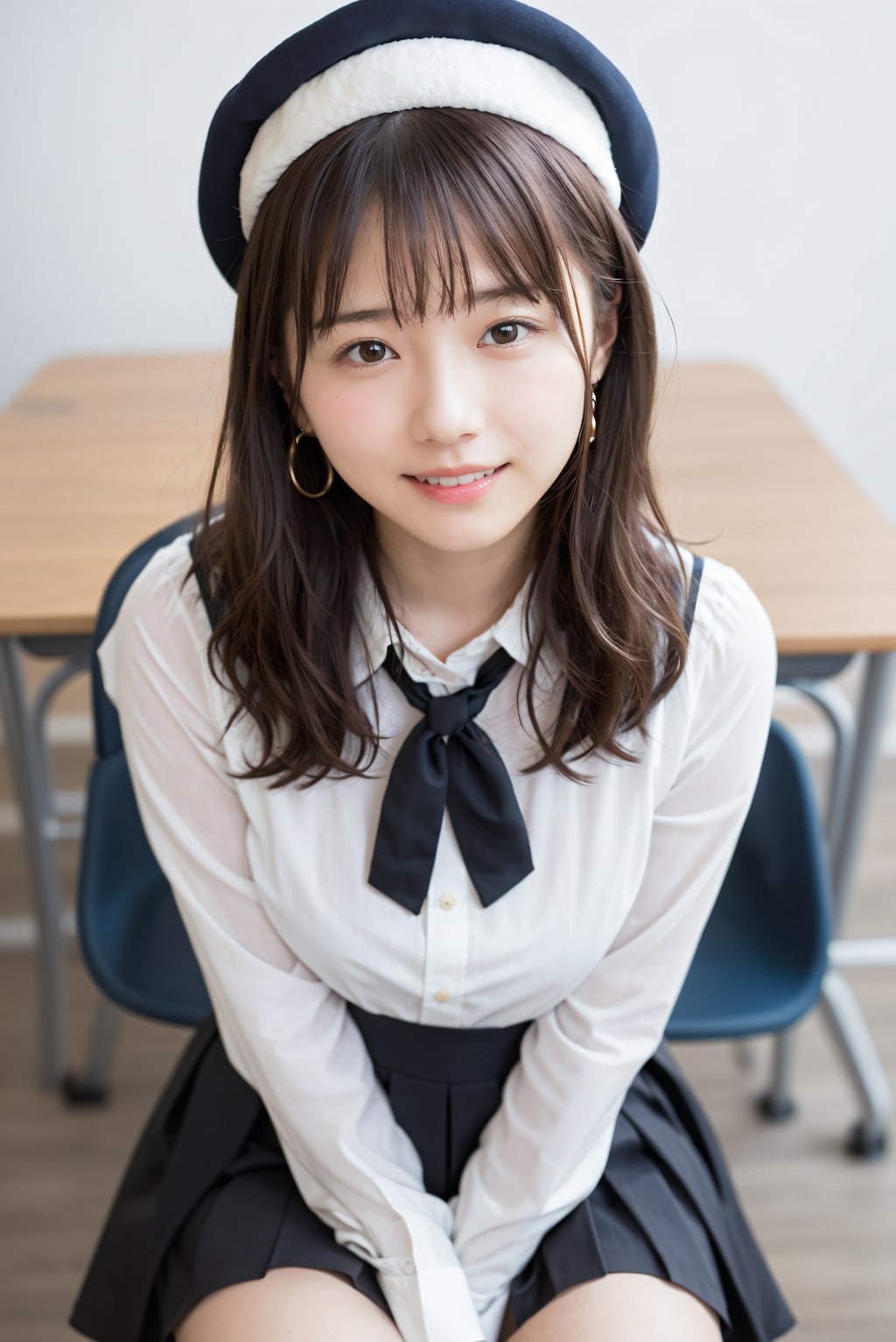 帽子をかぶった女子高生