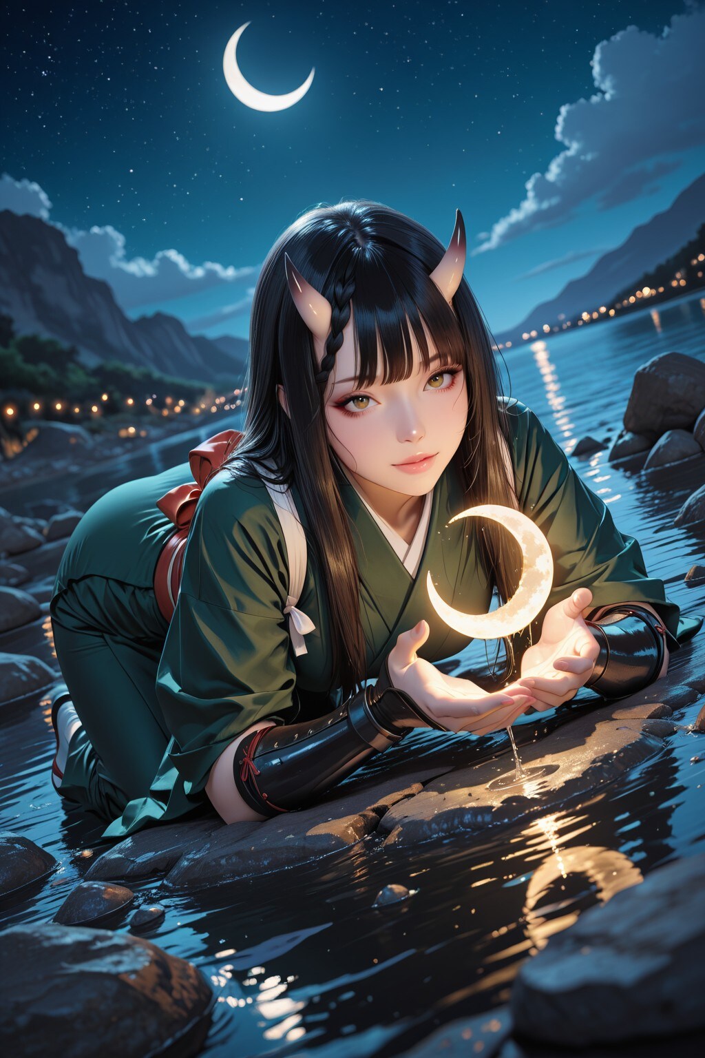 Beautiful Ninja - Oni（美人な忍者ガール。プロフィール・自己紹介／【月をすくって。篇】） | の人気AIイラスト・グラビア