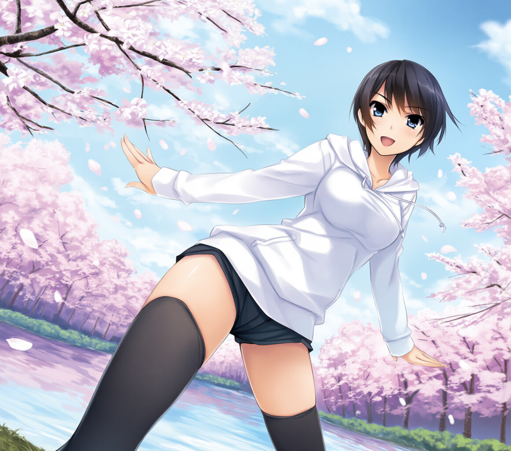 row of cherry trees, riverside