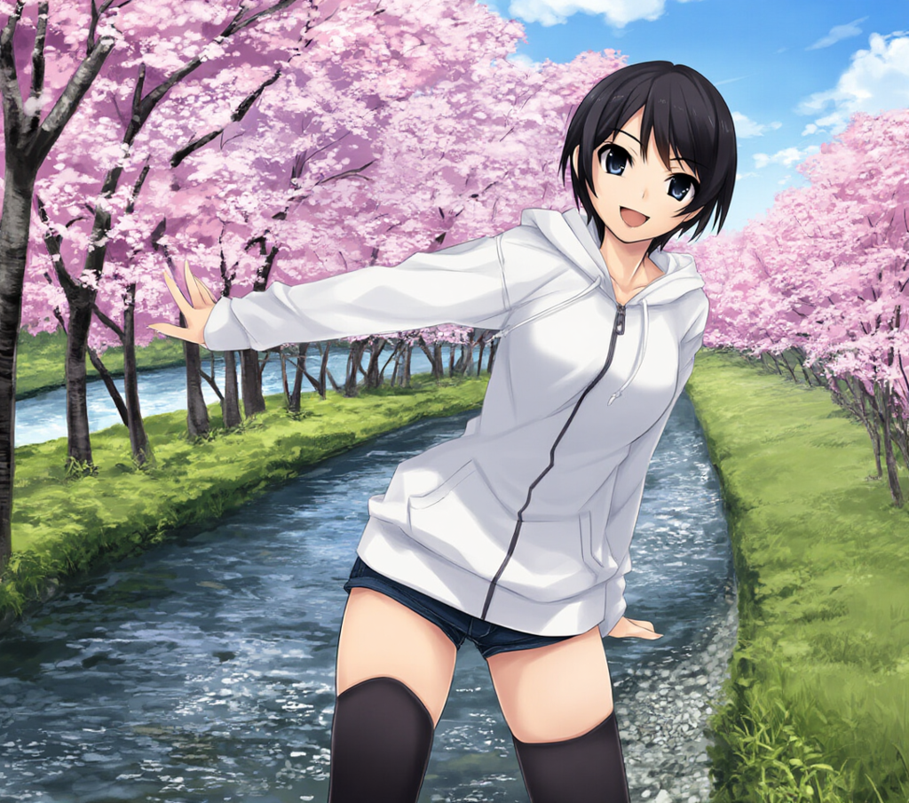 row of cherry trees, riverside