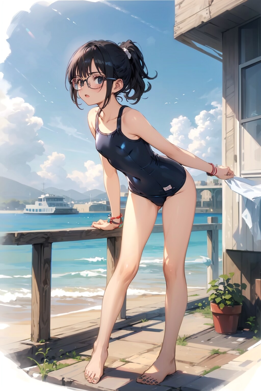 スク水の眼鏡っ娘