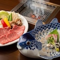 摩訶不思議食堂の焼肉とふぐ刺しのセット 3枚目