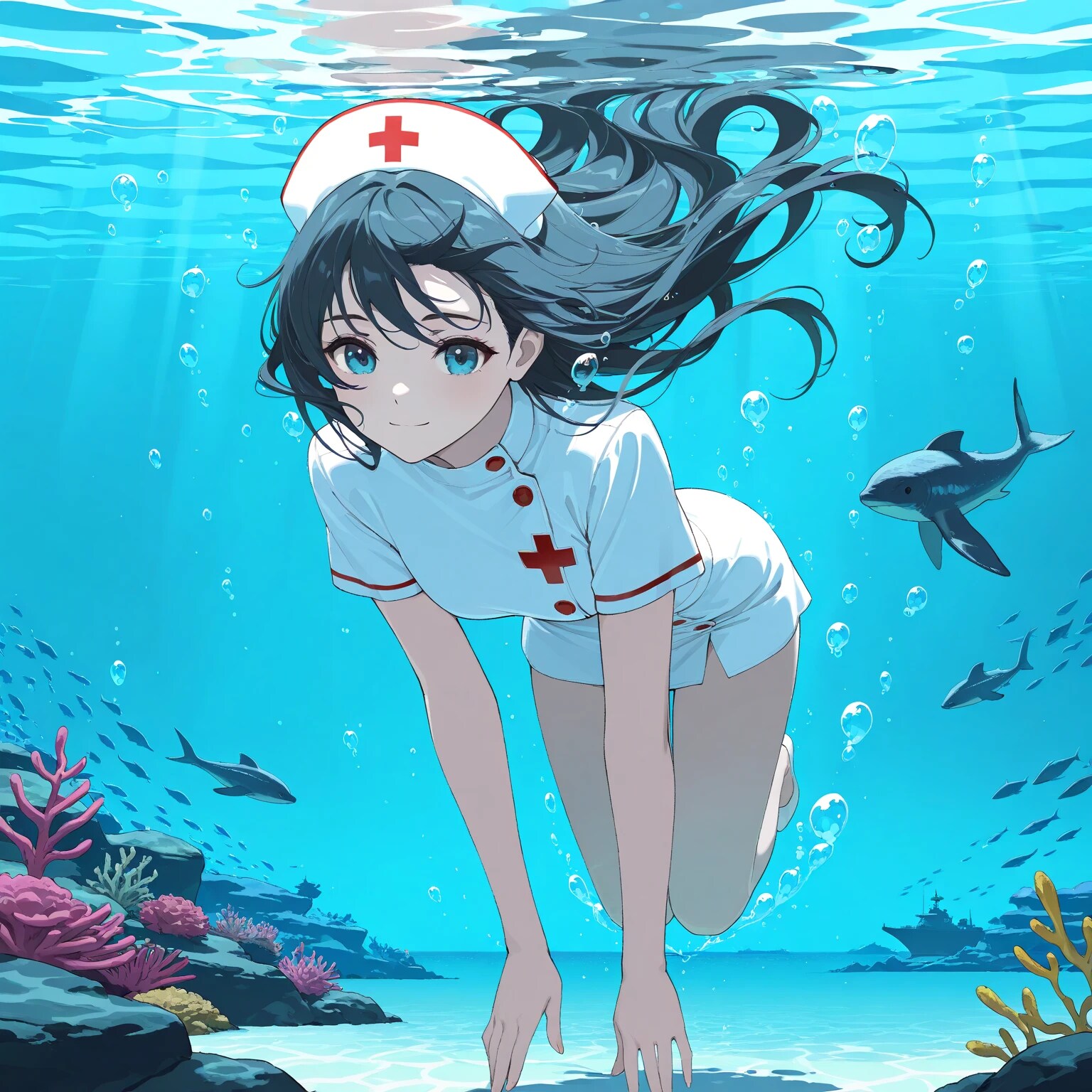 水中詰め合わせ 白のナースさん編 | の人気AIイラスト・グラビア