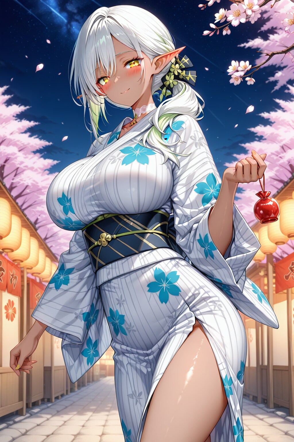 褐色エルフの浴衣姿