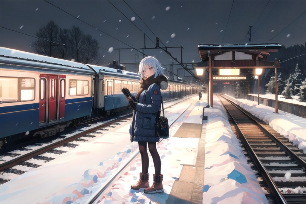 雪と電車02