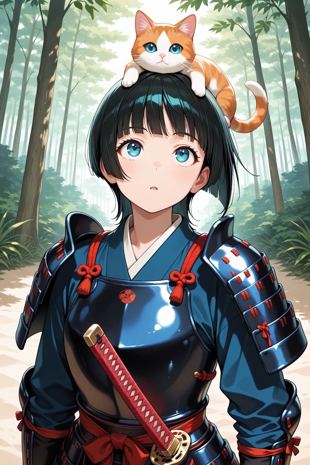 猫と戯れる侍さん