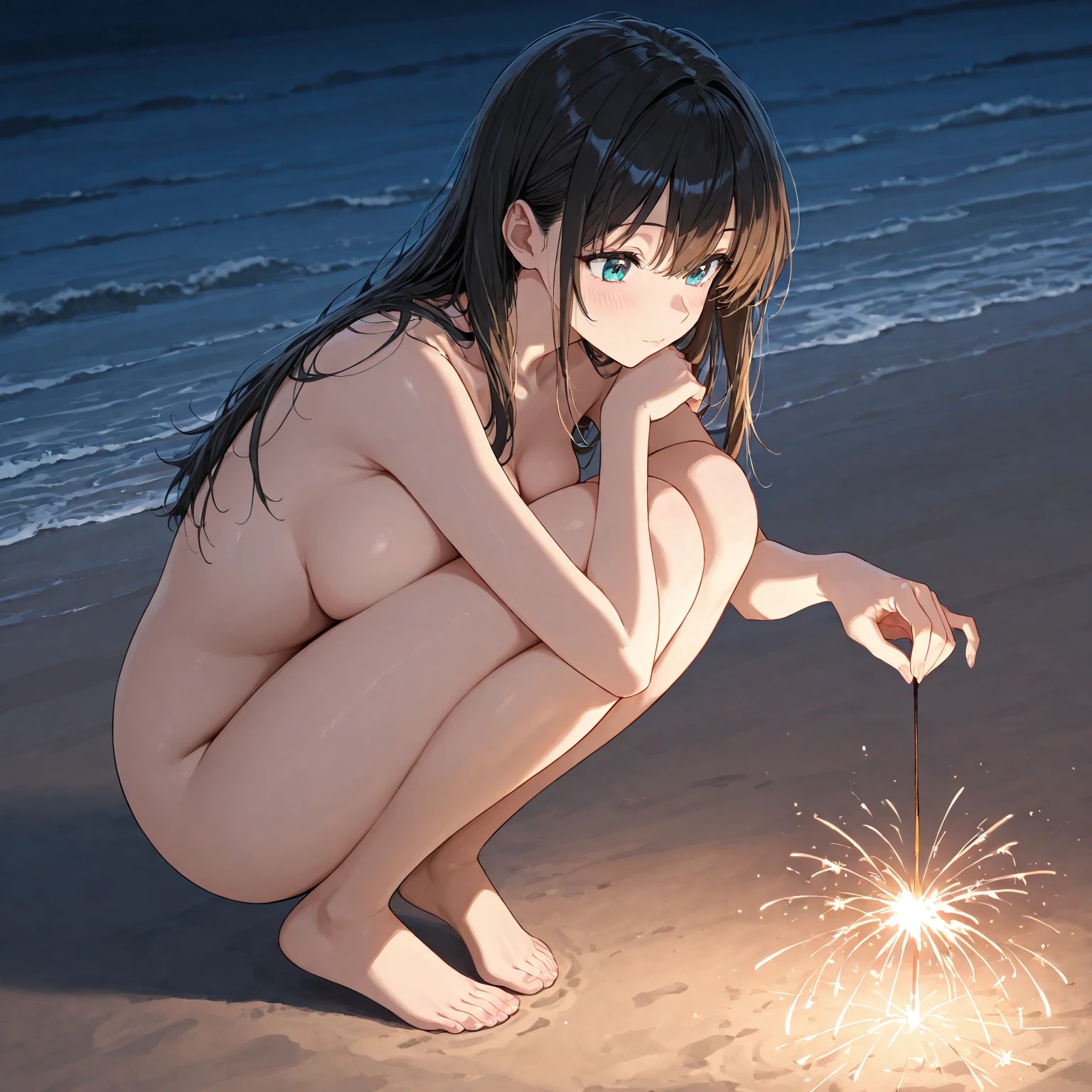 裸で線香花火