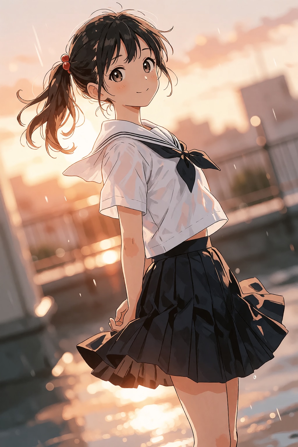 夕立のあとに屋上で！