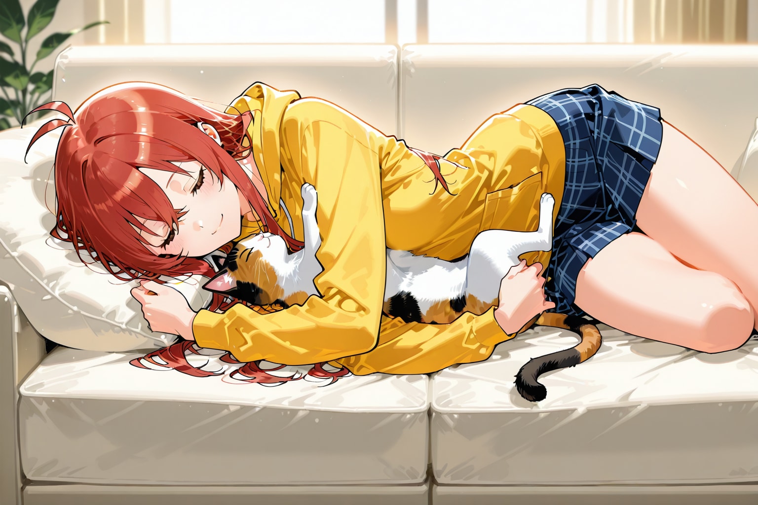 茶髪ロングJKと猫 | の人気AIイラスト・グラビア