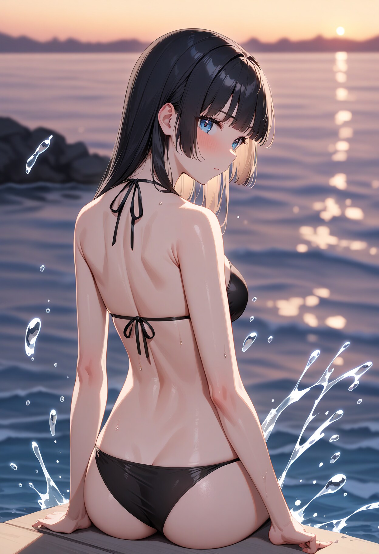 夕暮れの湖岸