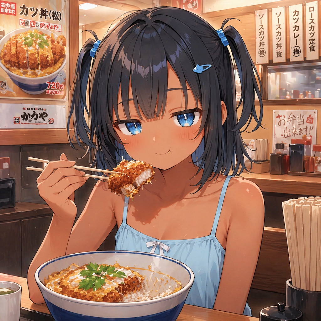 カツ丼を食べるこなつちゃん