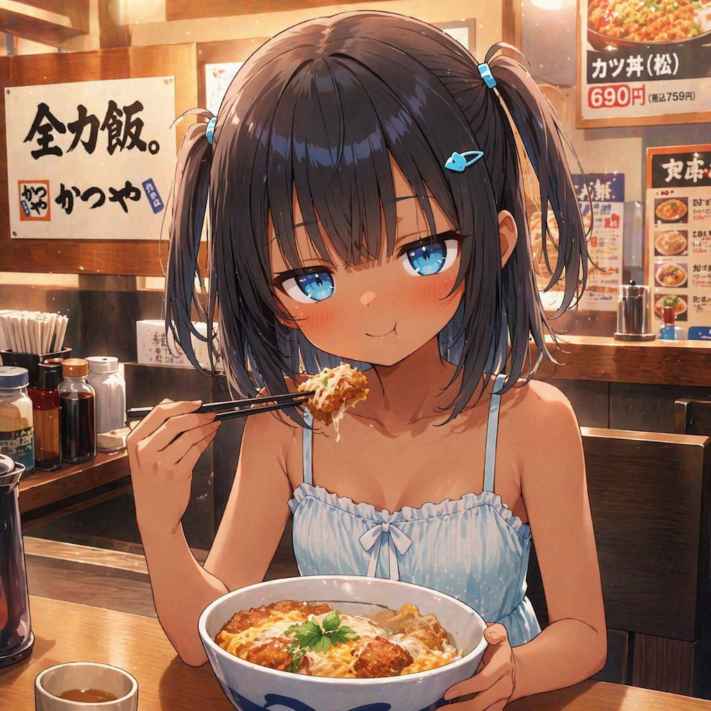 カツ丼を食べるこなつちゃん