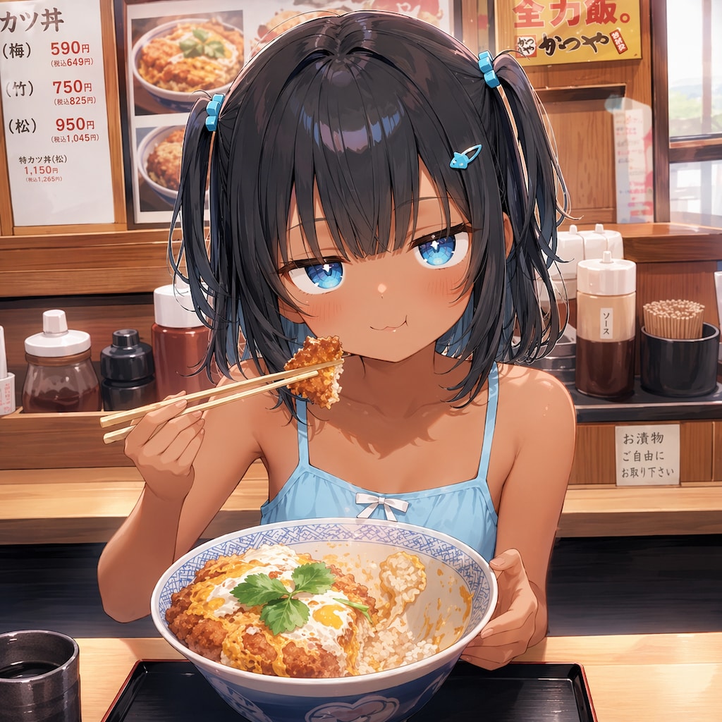 カツ丼を食べるこなつちゃん