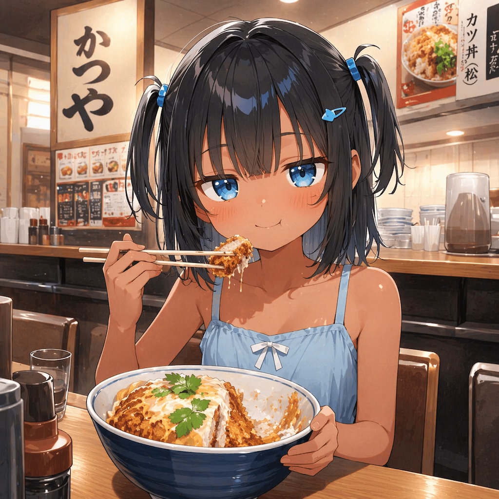 カツ丼を食べるこなつちゃん