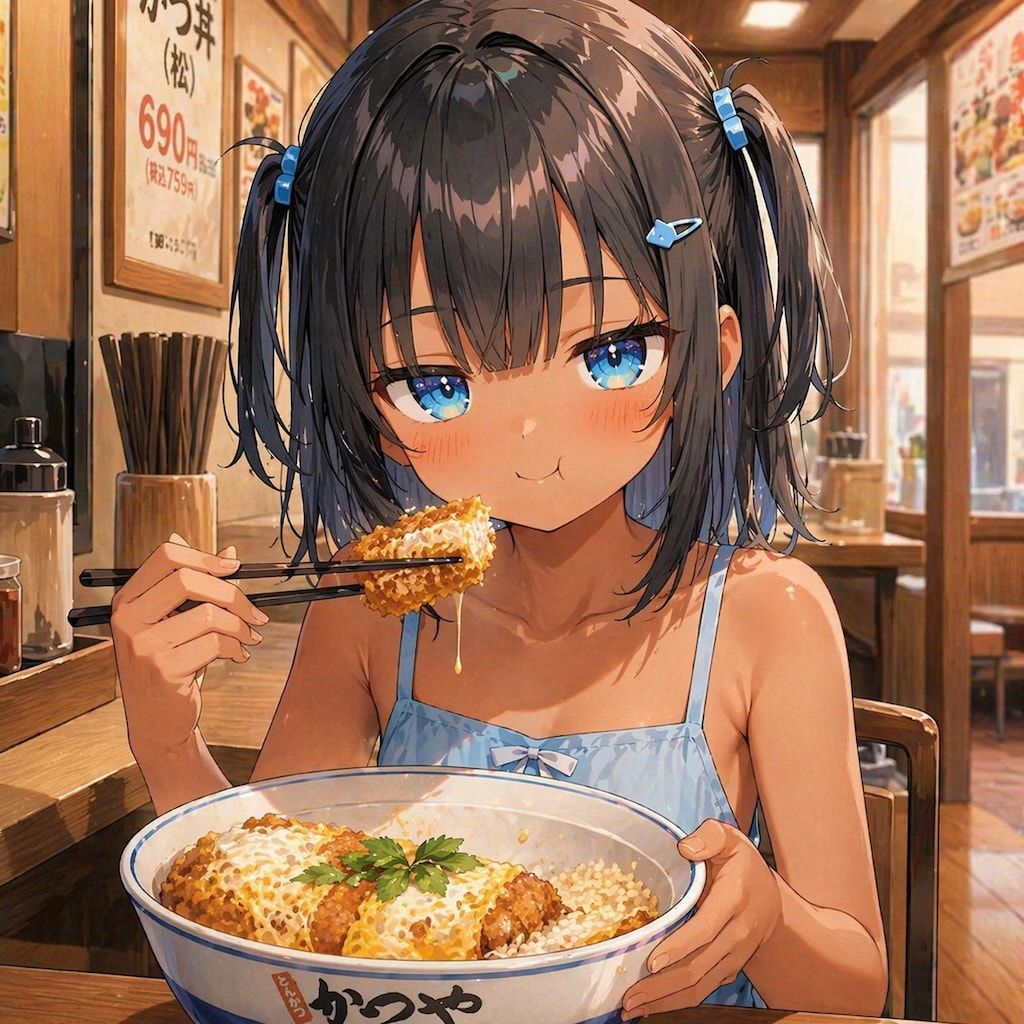 カツ丼を食べるこなつちゃん
