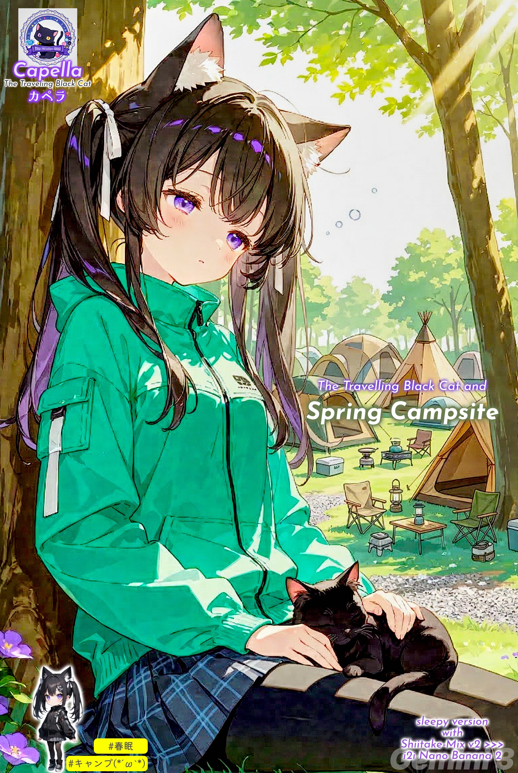 旅する黒猫と春のキャンプ場