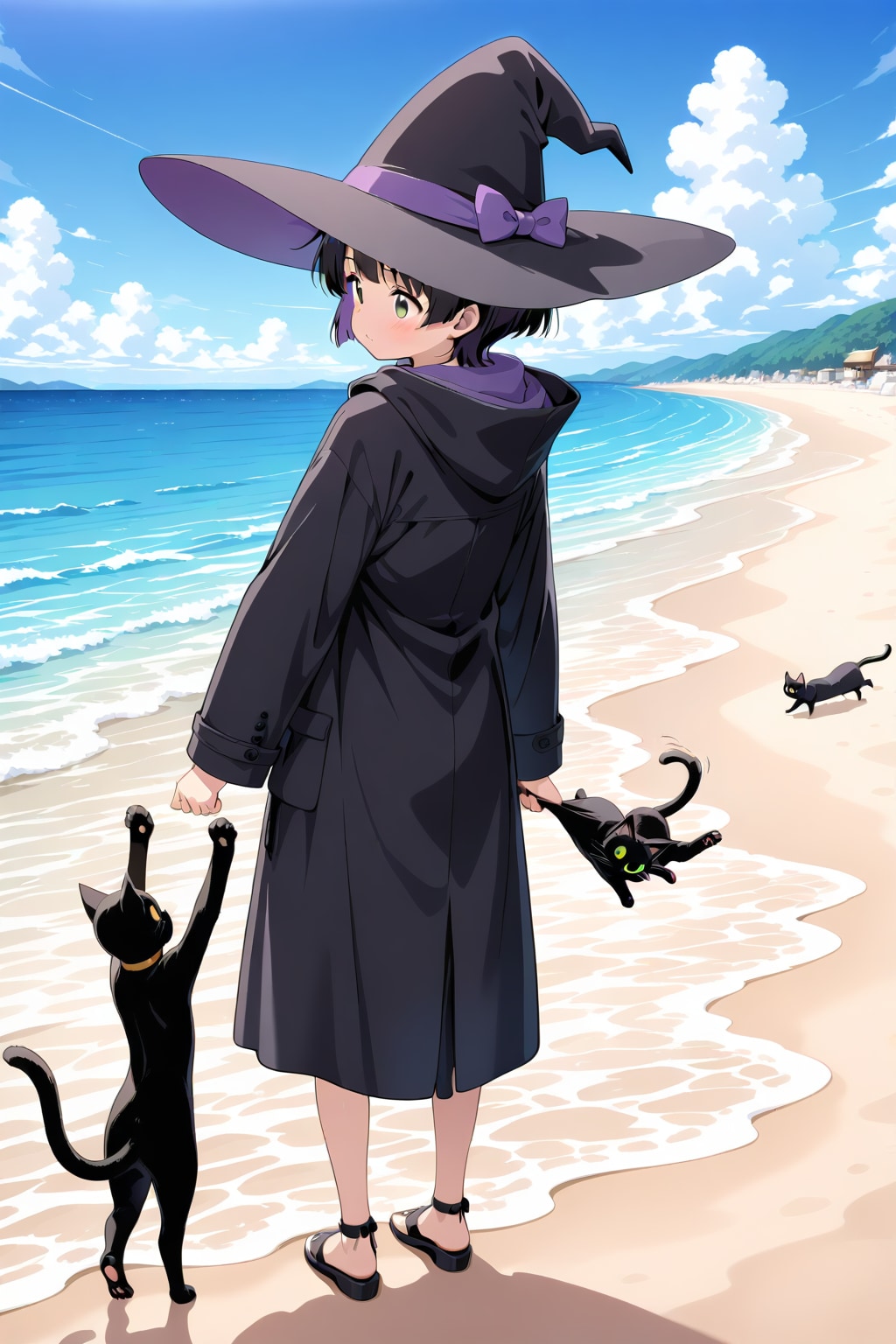 砂浜の魔女と黒猫