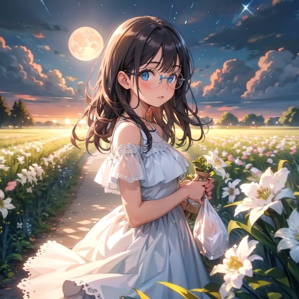 月下美人と少女と月