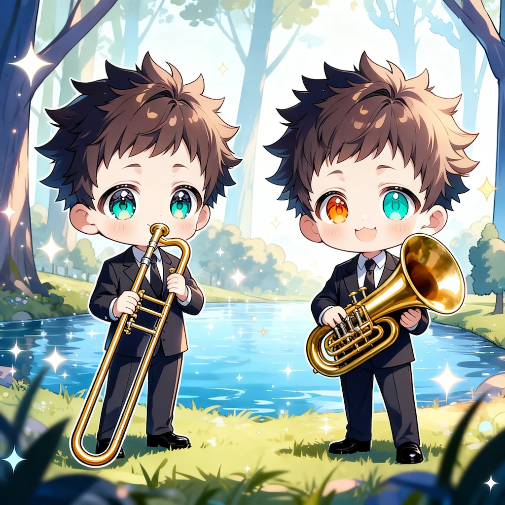 金管楽器を演奏する