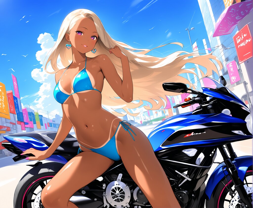 ビーチとビキニ娘とオートバイ・・・帰ったら洗車しなきゃね♡