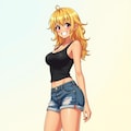 金髪スレンダーギャルちょっとボインな黒のタンクトップにデニムショーツ 4枚目