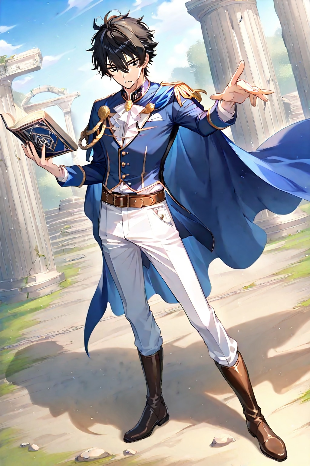 幻想的な古代遺跡の前、大柄な男性魔導士1-1-2-2 | の人気AIイラスト・グラビア