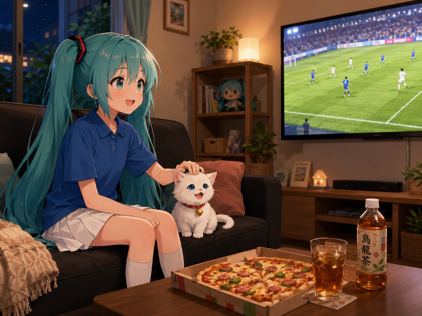サッカーを観戦するミクさん