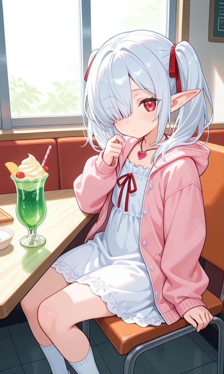 メロンクリームソーダを飲むシロネさん | の人気AIイラスト・グラビア