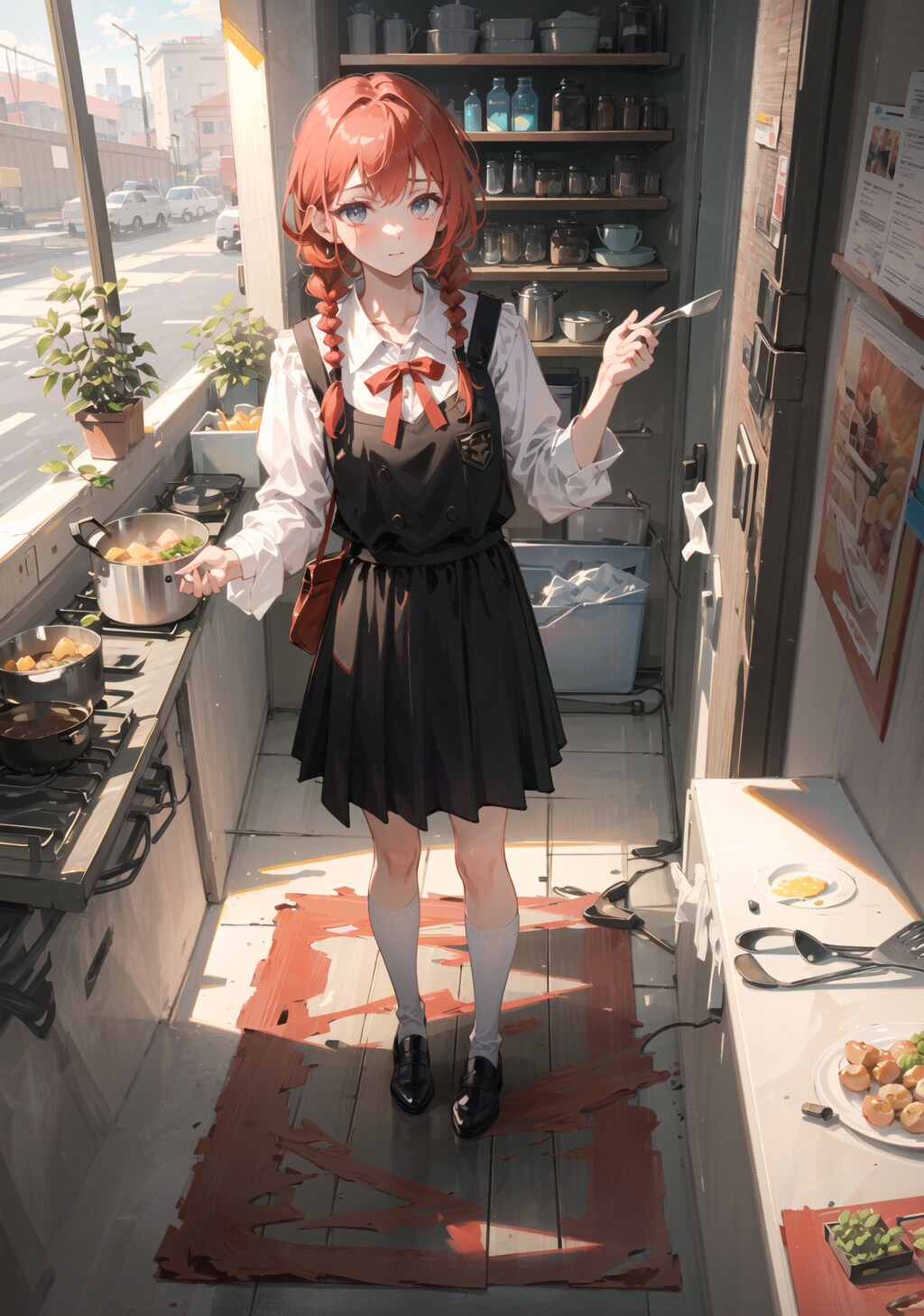 料理をしながら父の帰りを待つ少女