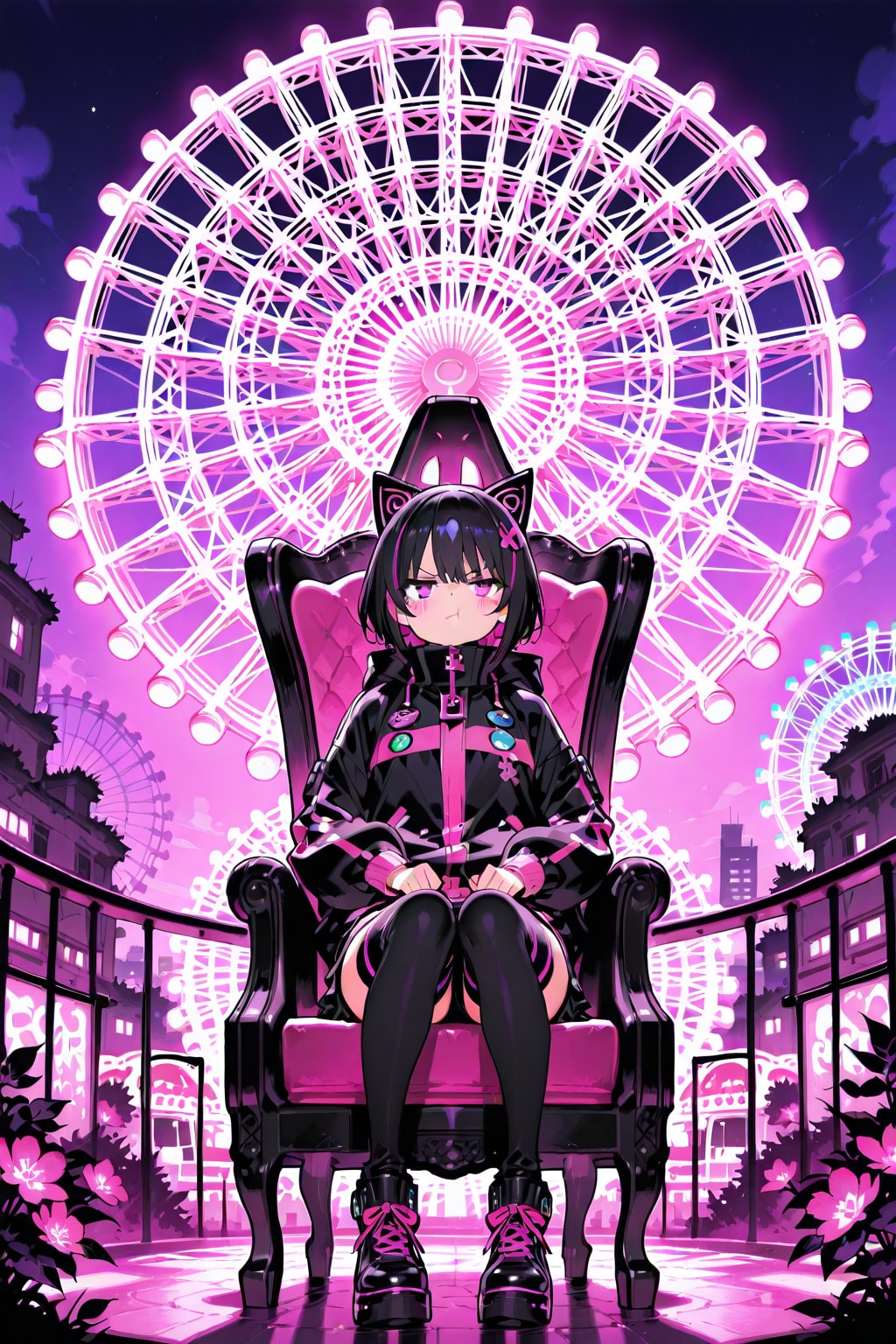 【ご機嫌ななめの女王】遊園地の玉座にて | の人気AIイラスト・グラビア