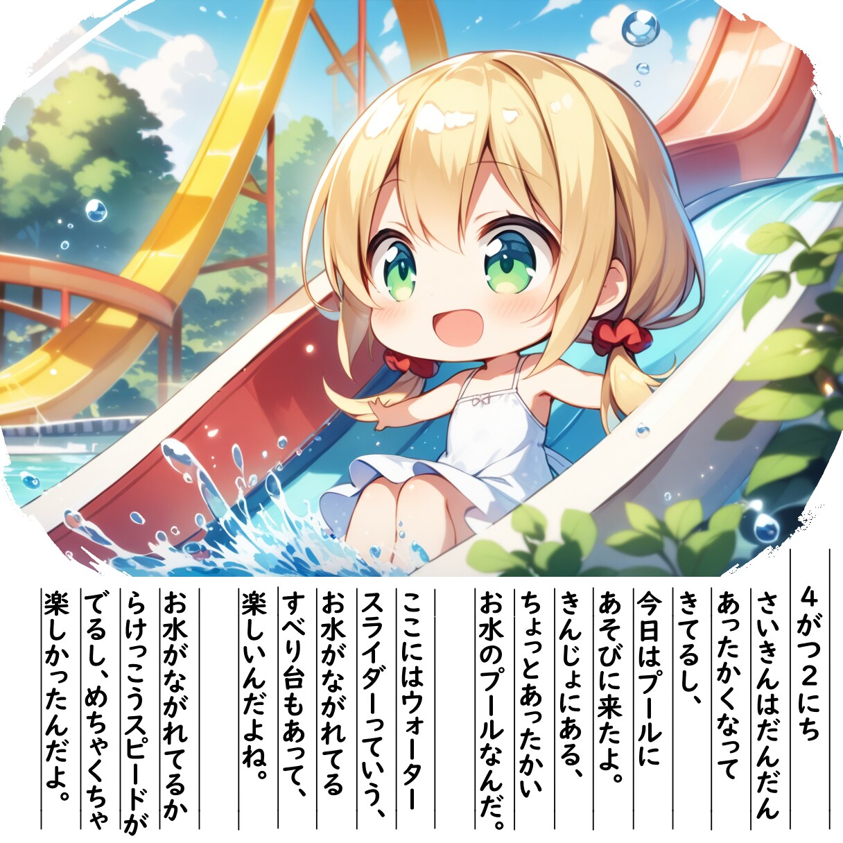 【絵日記】ぷーるにきたよ | の人気AIイラスト・グラビア