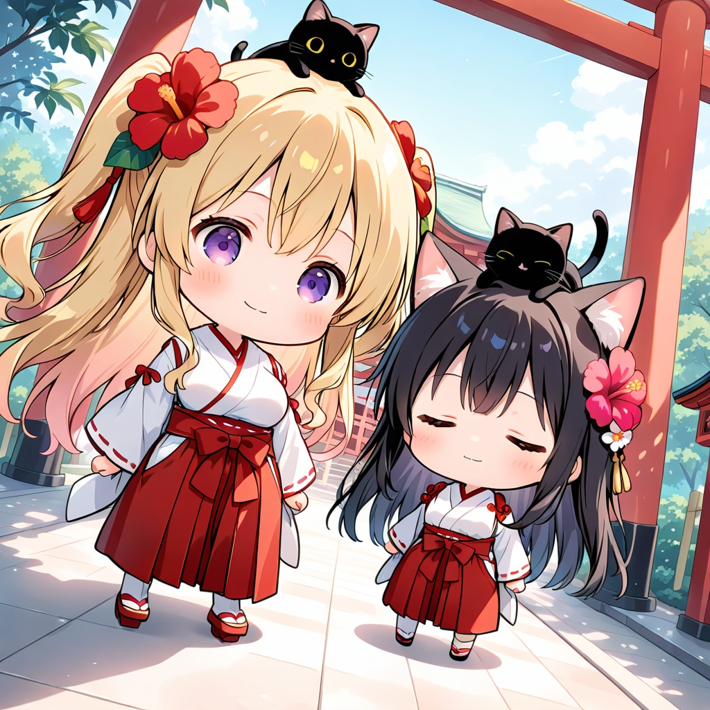 ちび姉巫女様と黒猫巫女様 (HARPY・PHOENIX) | の人気AIイラスト・グラビア