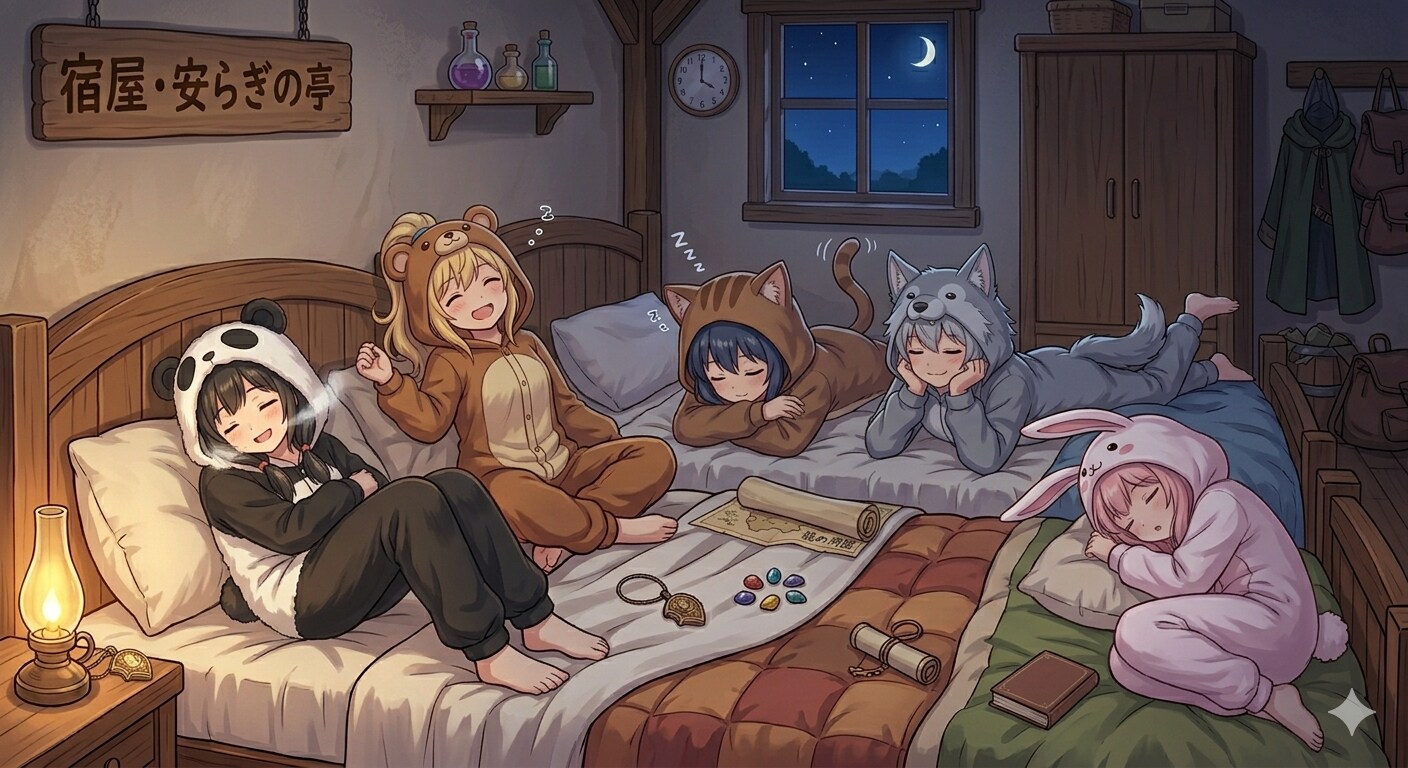 【All0408a】着ぐるみを着たままベッドで爆睡中（モデル: NanoBanana2） | の人気AIイラスト・グラビア
