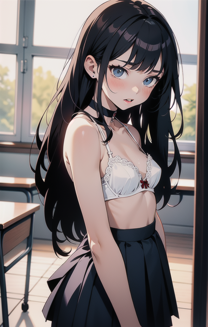 制服姿の「なかのさん」がブラ姿になるところとを撮影【LoRA付き・ブラジャー・脱ぎ】