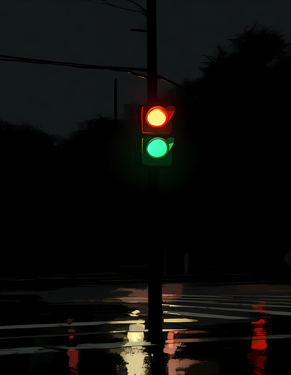 暗闇に灯る、孤独な交通信号機