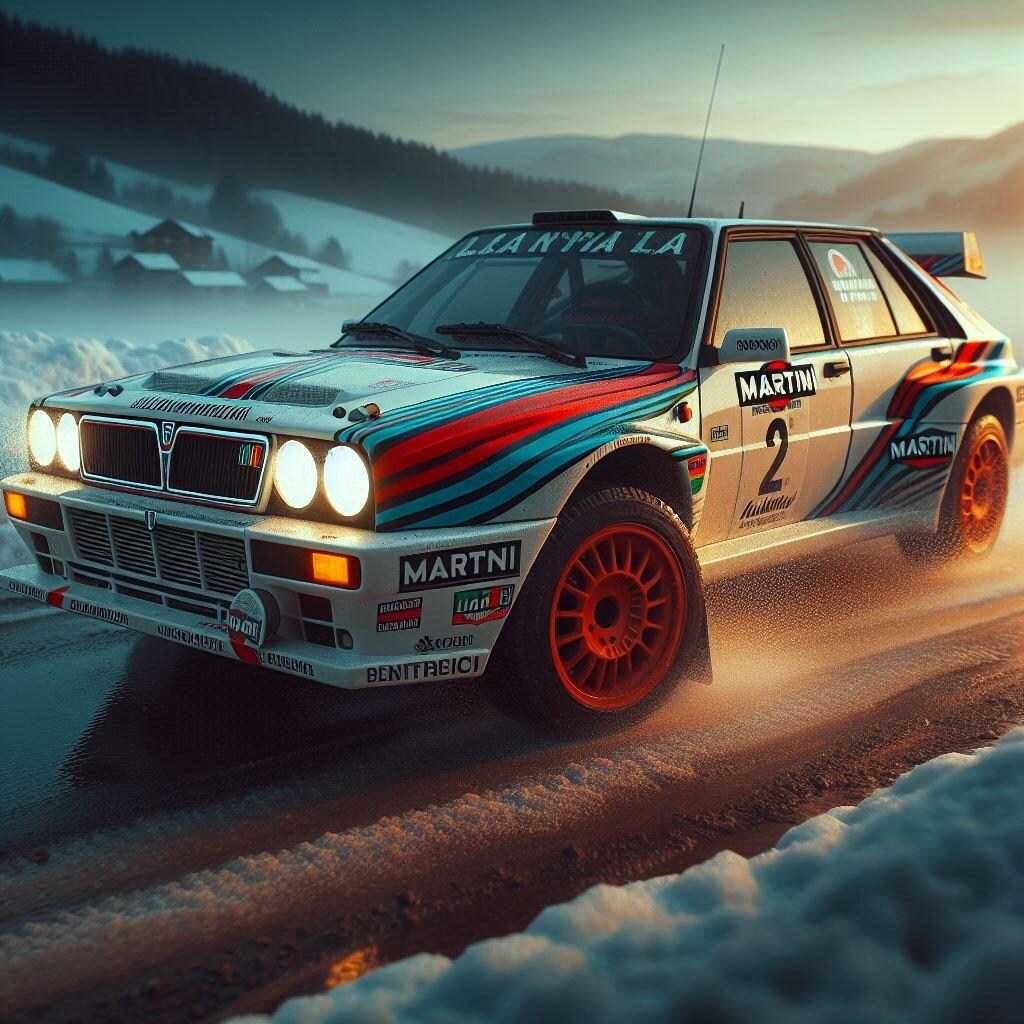 MARTINIカラーのランチアデルタラリーカー