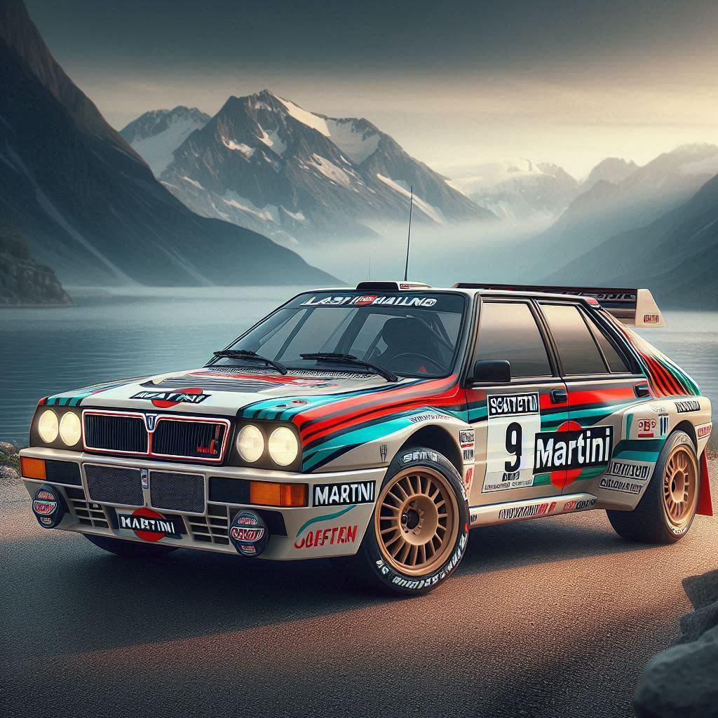 MARTINIカラーのランチアデルタラリーカー | の人気AIイラスト・グラビア