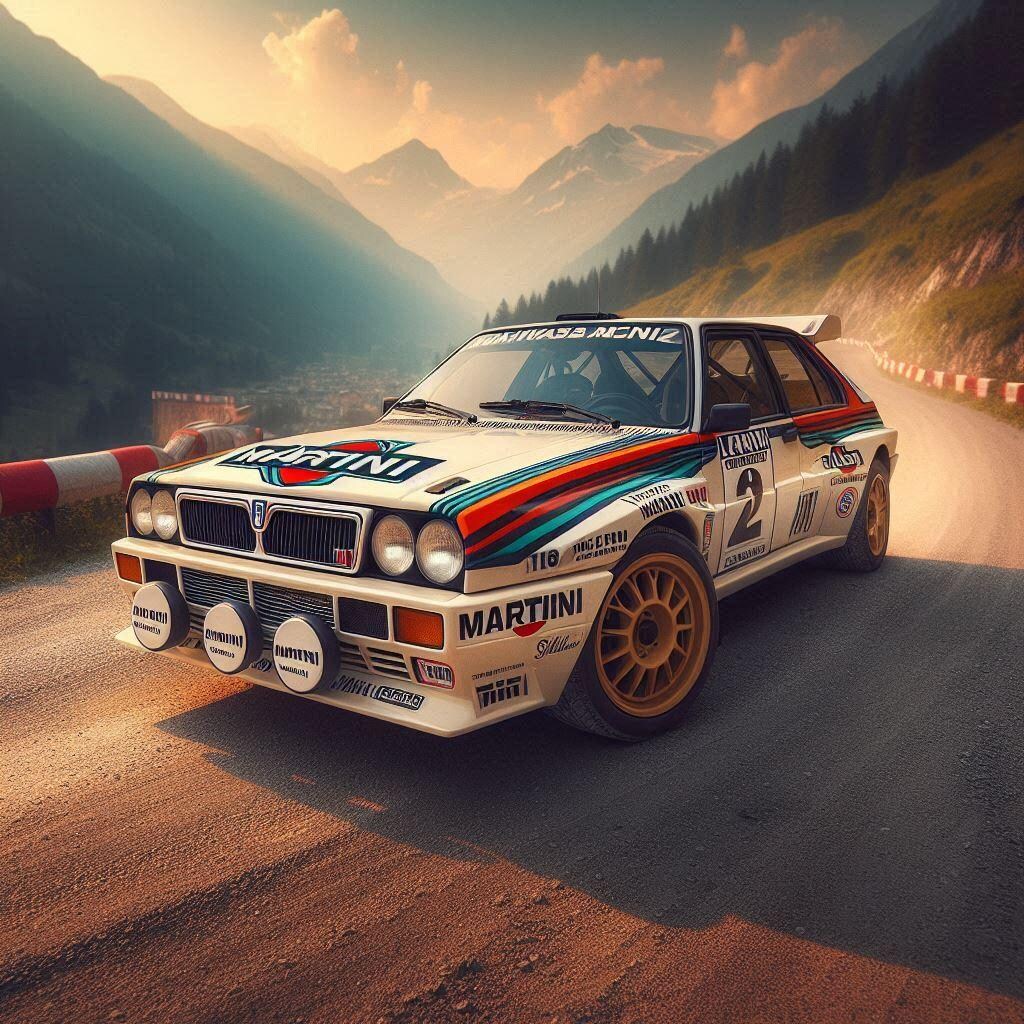 MARTINIカラーのランチアデルタラリーカー