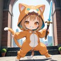 剣を掲げてケモミミ着ぐるみちび子ちゃん 2枚目