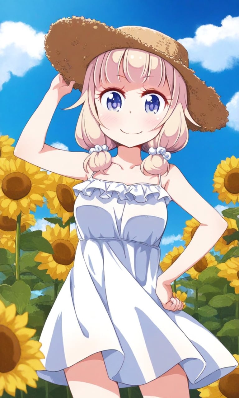 桜ねね 麦わら帽子とワンピース ひまわり畑