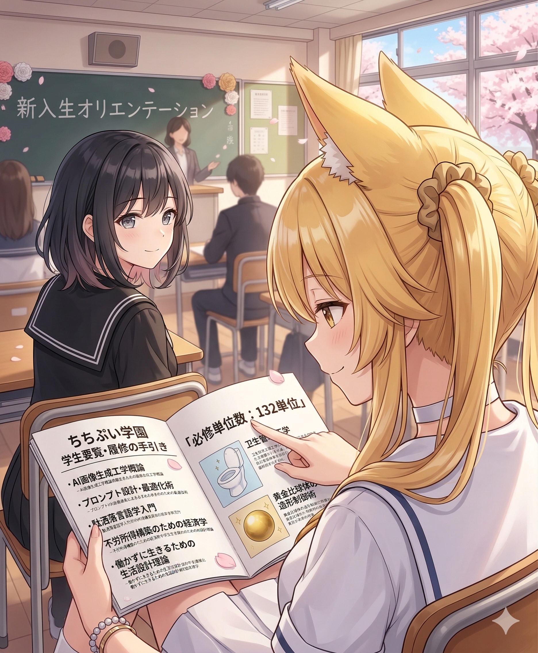 桜舞う学び舎と、はじまりの計算式 | の人気AIイラスト・グラビア