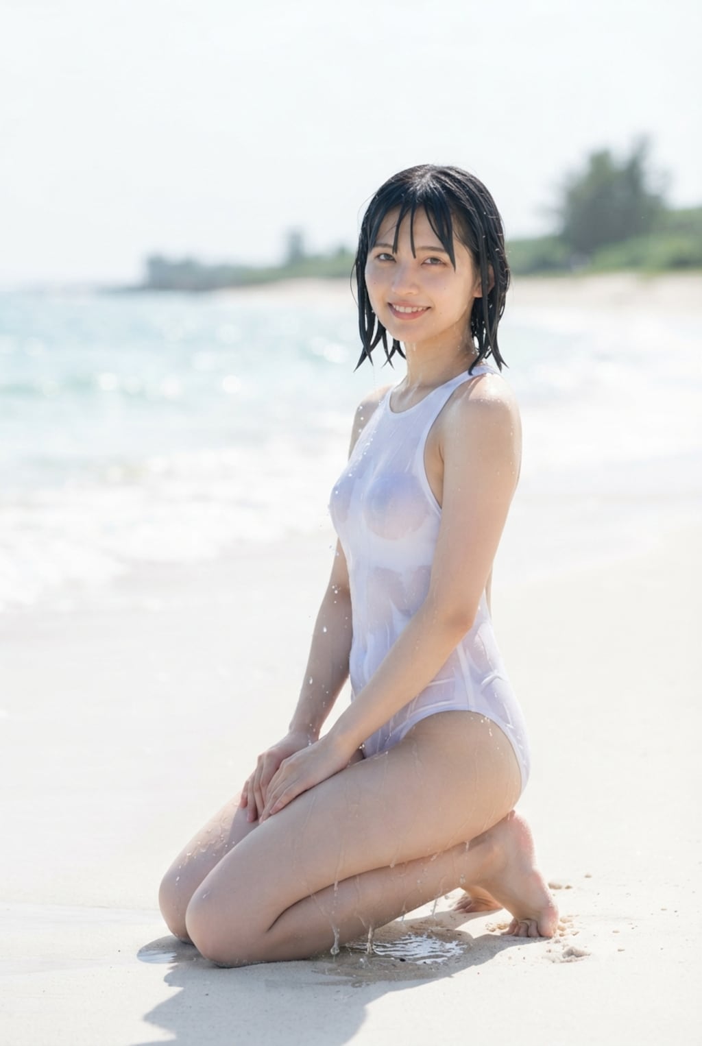 白い競泳水着