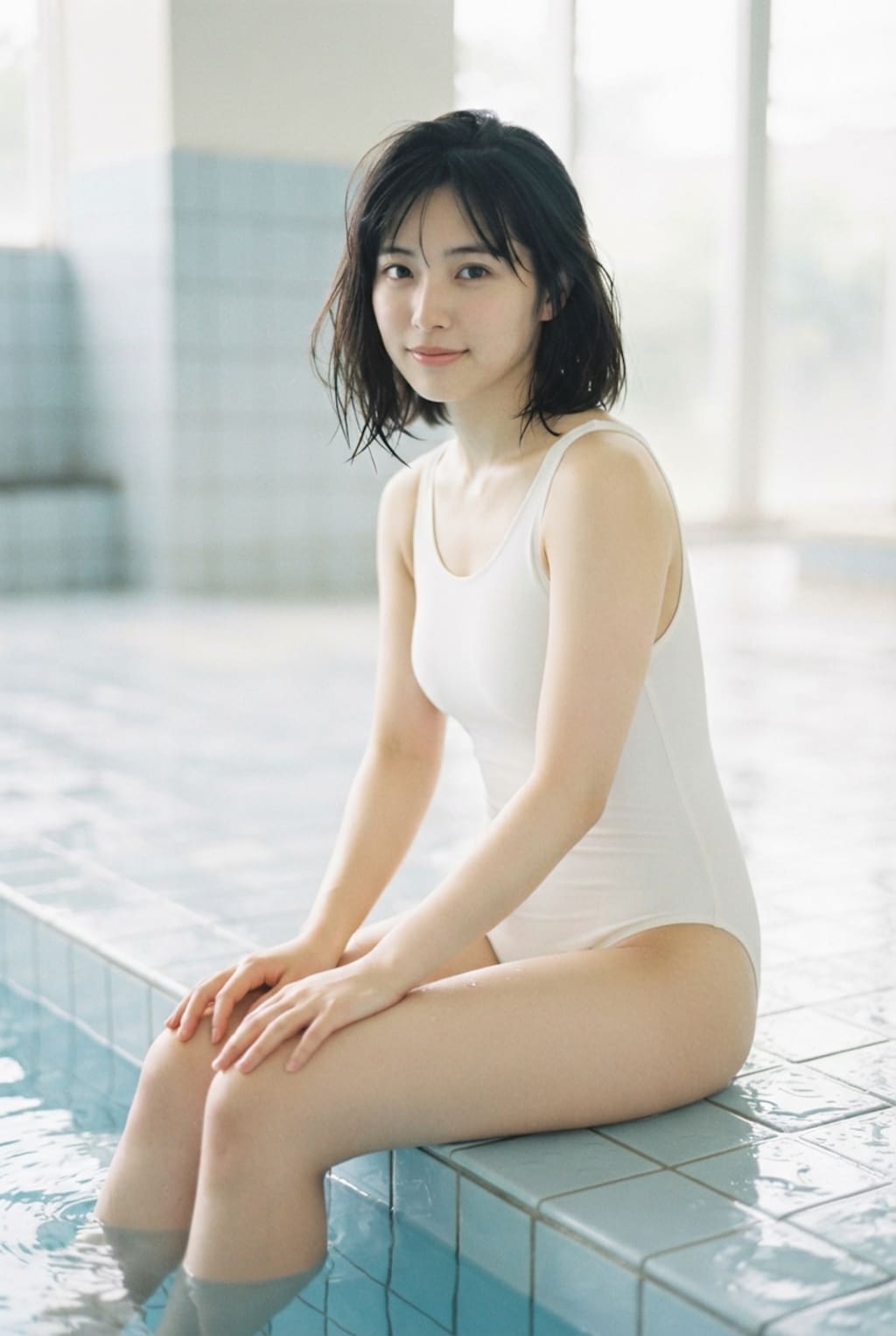 白い競泳水着