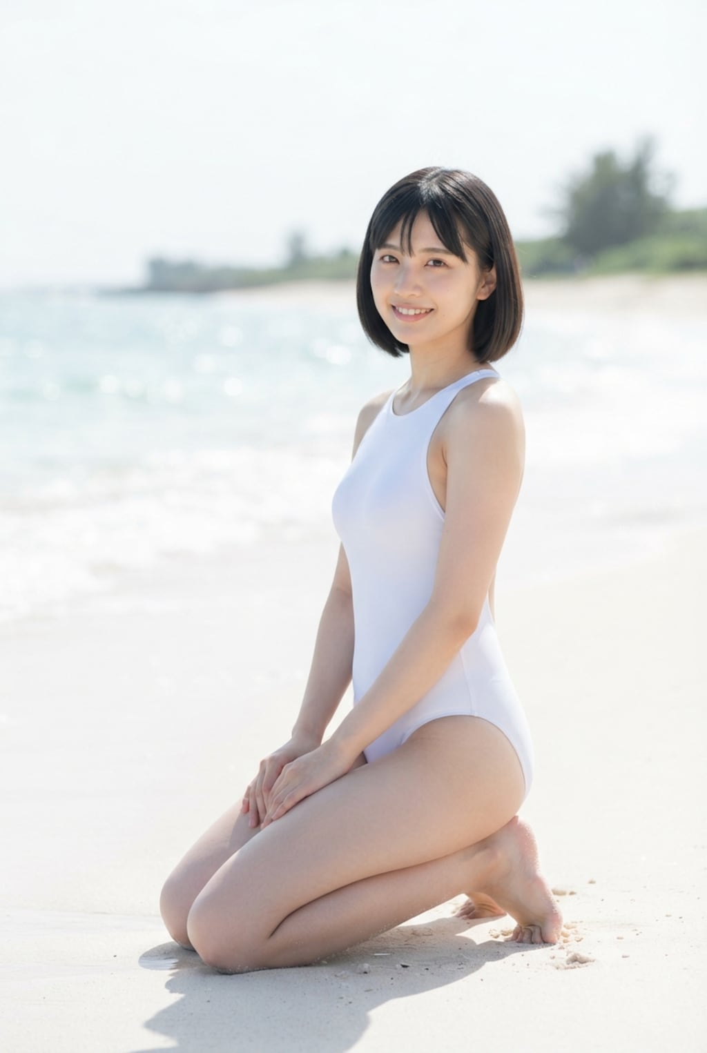 白い競泳水着