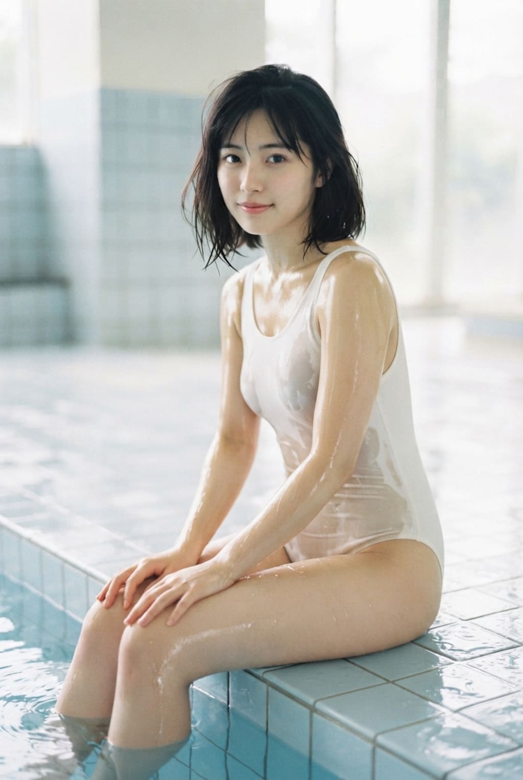 白い競泳水着