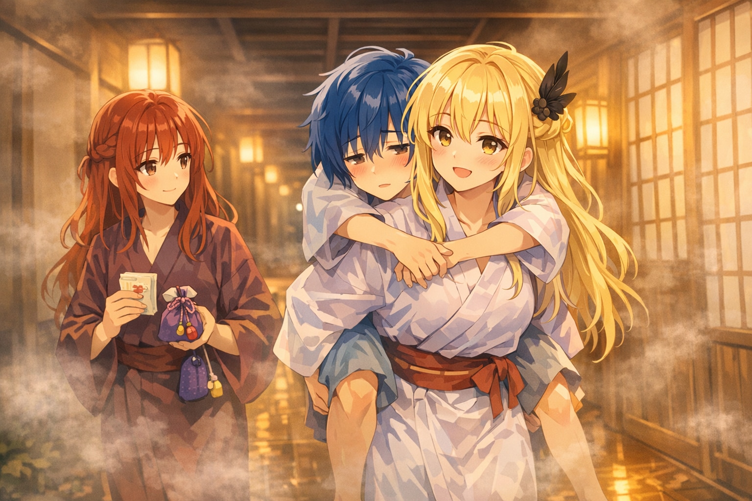 湯治に付き合う三人娘 | の人気AIイラスト・グラビア