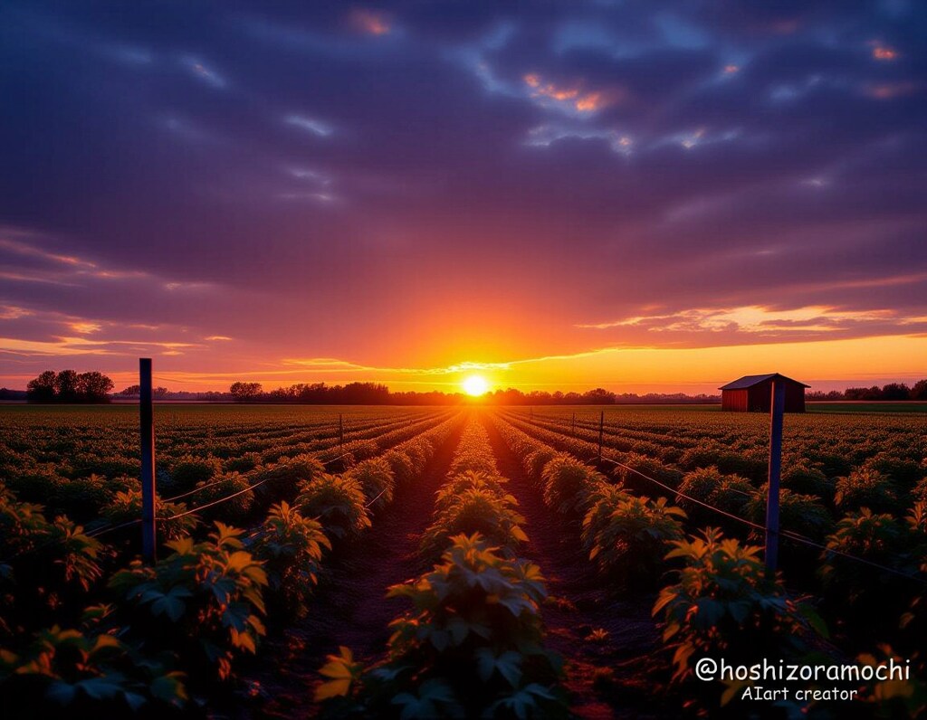 夕暮れ時の空の畑 - Empty field at sunset