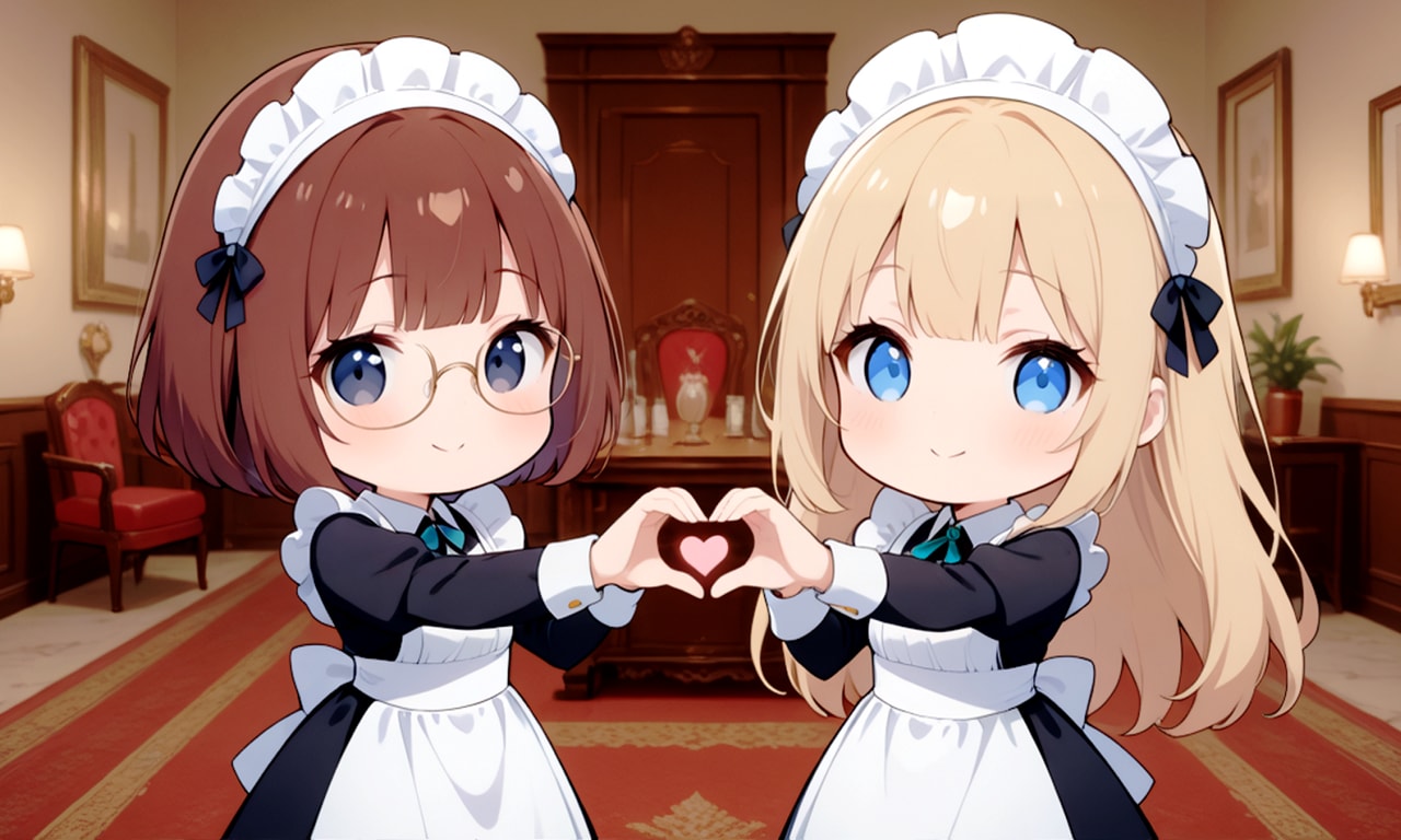 ハートマークを作るちびメイドちゃん達